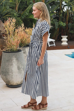 Tia Striped Button Down Maxi Dress