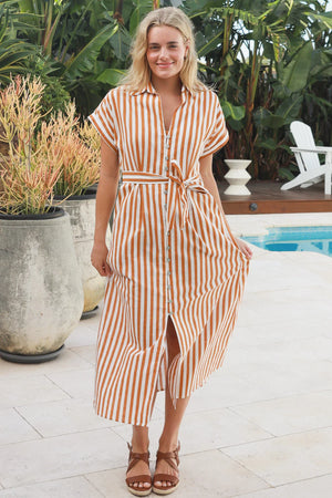 Tia Striped Button Down Maxi Dress