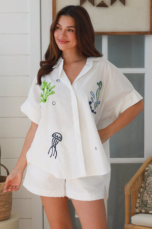 #Sea Life Short Sleeve Button Up Shirt