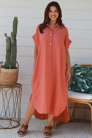 #Fae Button Down Shirt Dress With Gold Decorative Buttons