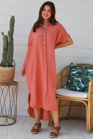 #Fae Button Down Shirt Dress With Gold Decorative Buttons