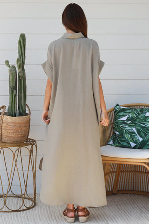 #Faye Button Down Shirt Dress With Decorative Shell Buttons