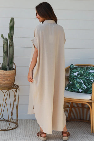 #Faye Button Down Shirt Dress With Decorative Shell Buttons