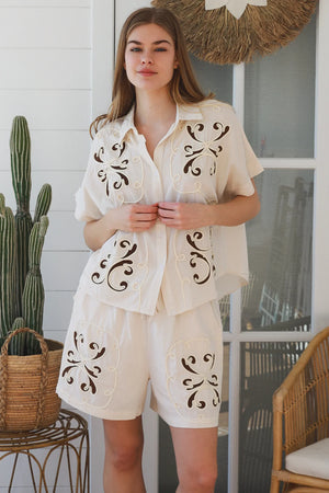 Swirl Embroidered Shirt & Short Coordinate Set
