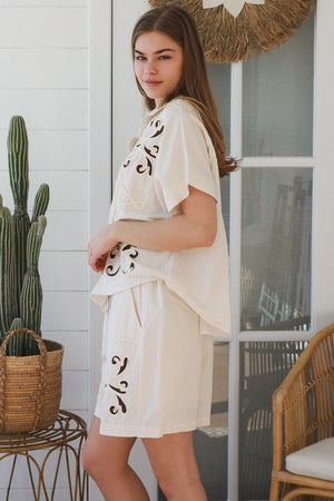 Swirl Embroidered Shirt & Short Coordinate Set