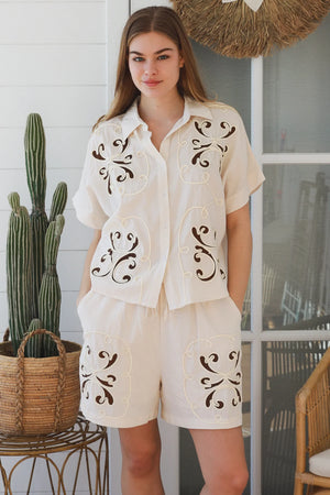 Swirl Embroidered Shirt & Short Coordinate Set