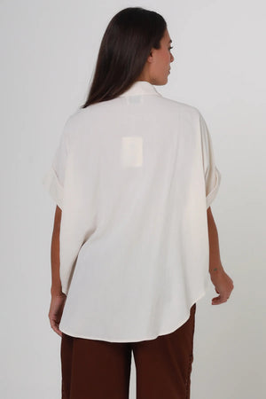 Tia Button Up Beaded Batwing Top