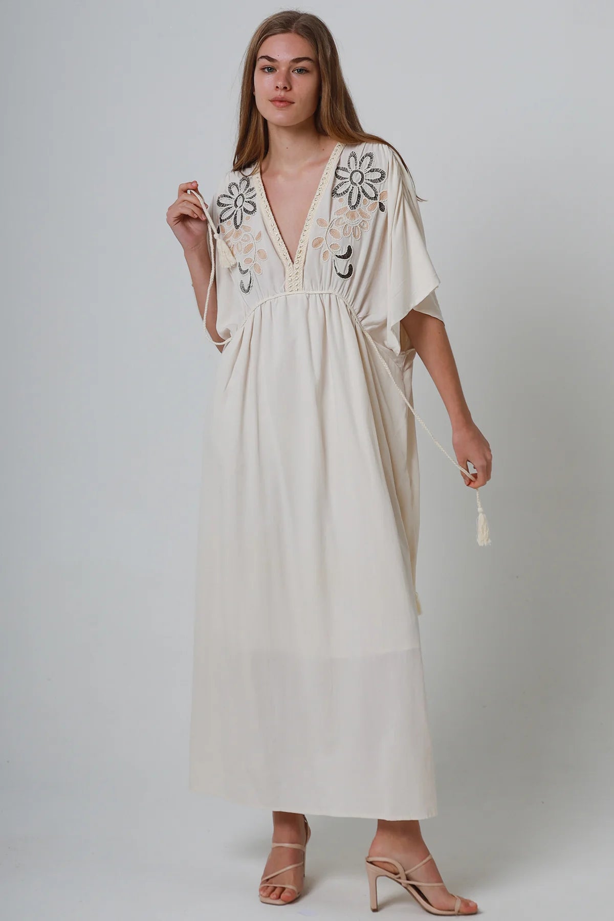 Cleopatra Floral Embroidered Maxi Dress