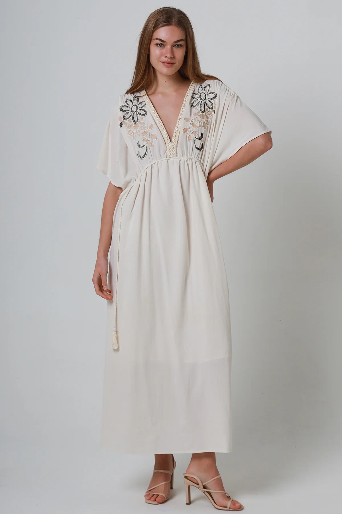 Cleopatra Floral Embroidered Maxi Dress