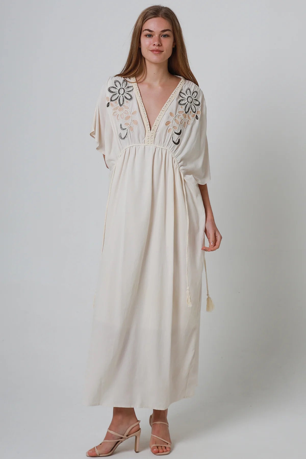 Cleopatra Floral Embroidered Maxi Dress
