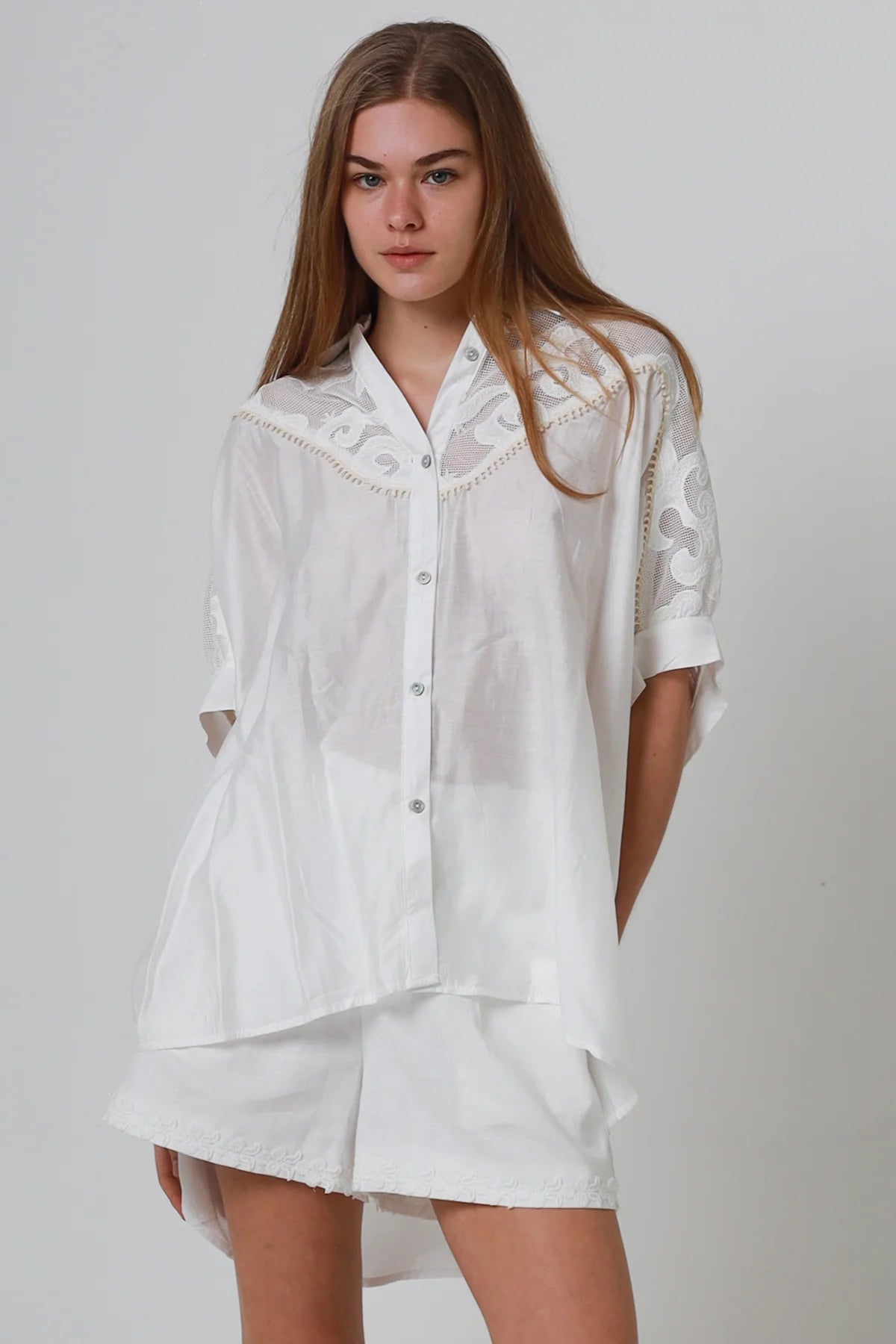 Mesh Short Sleeve Button Up Shirt