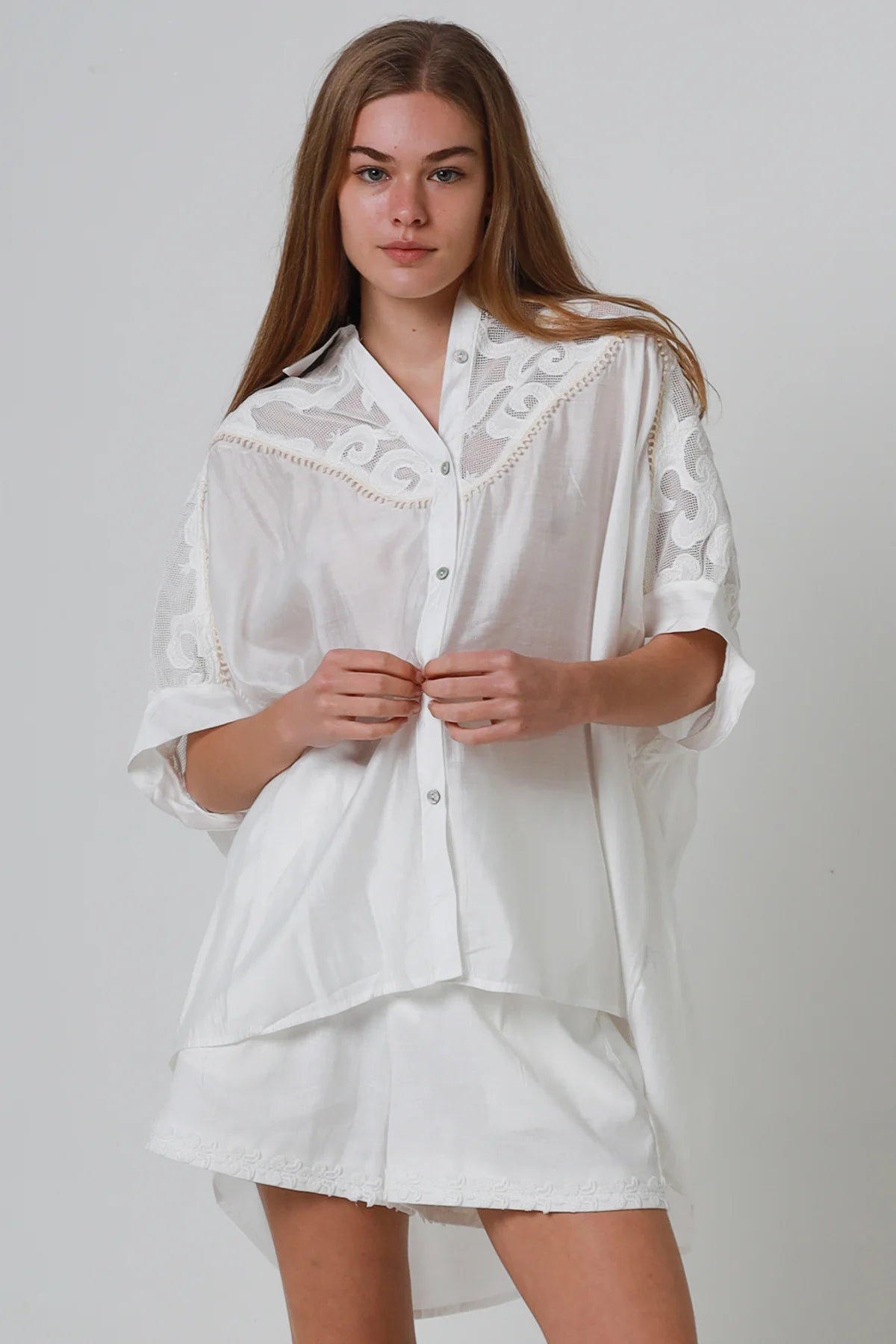 Mesh Short Sleeve Button Up Shirt
