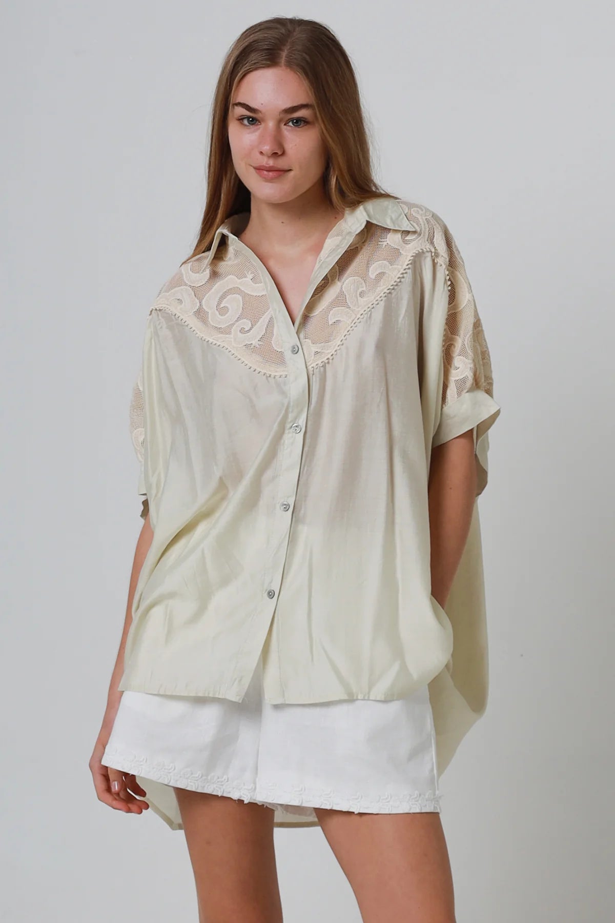 Mesh Short Sleeve Button Up Shirt
