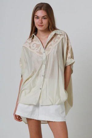 Mesh Short Sleeve Button Up Shirt