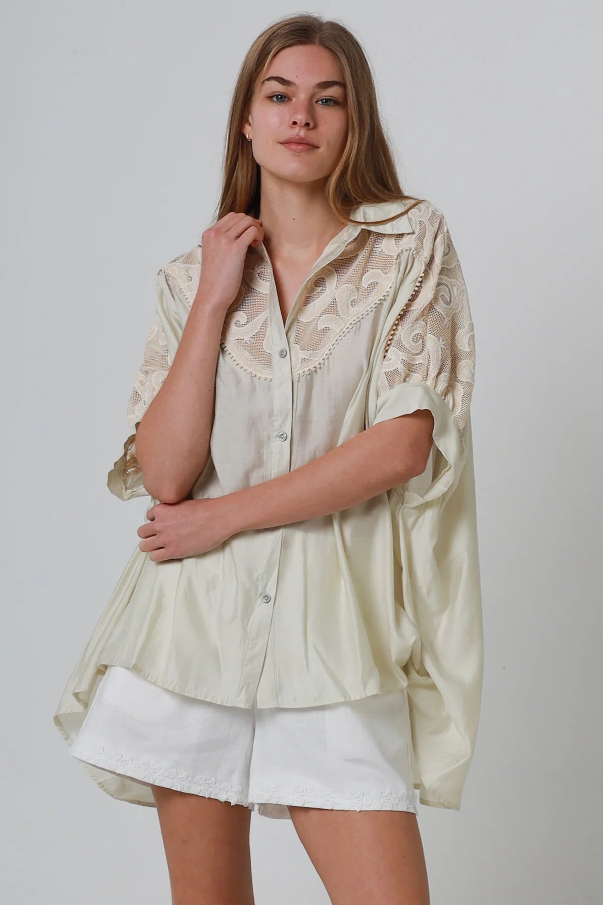 Mesh Short Sleeve Button Up Shirt