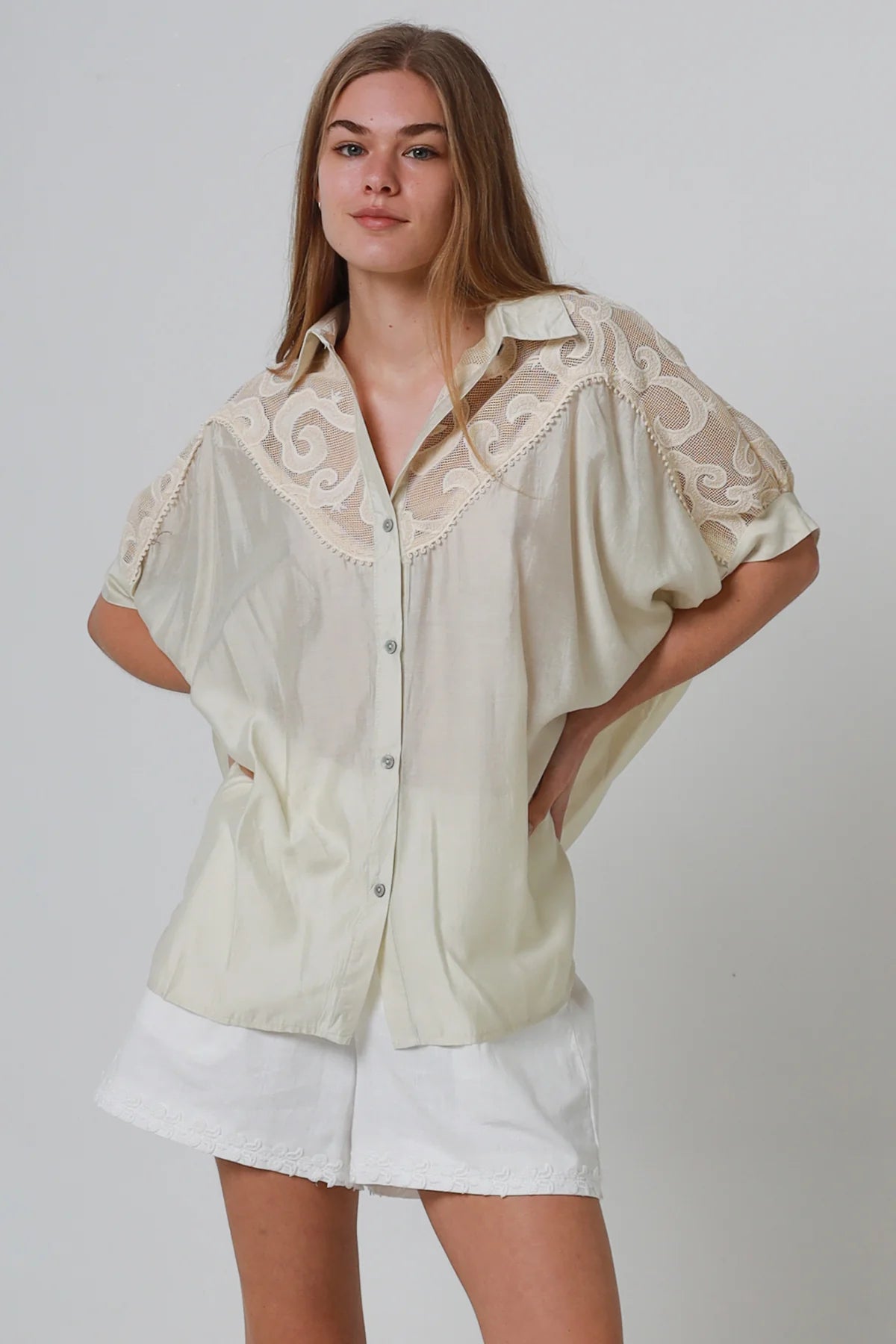 Mesh Short Sleeve Button Up Shirt