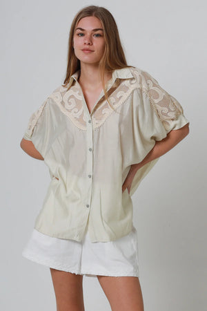 Mesh Short Sleeve Button Up Shirt