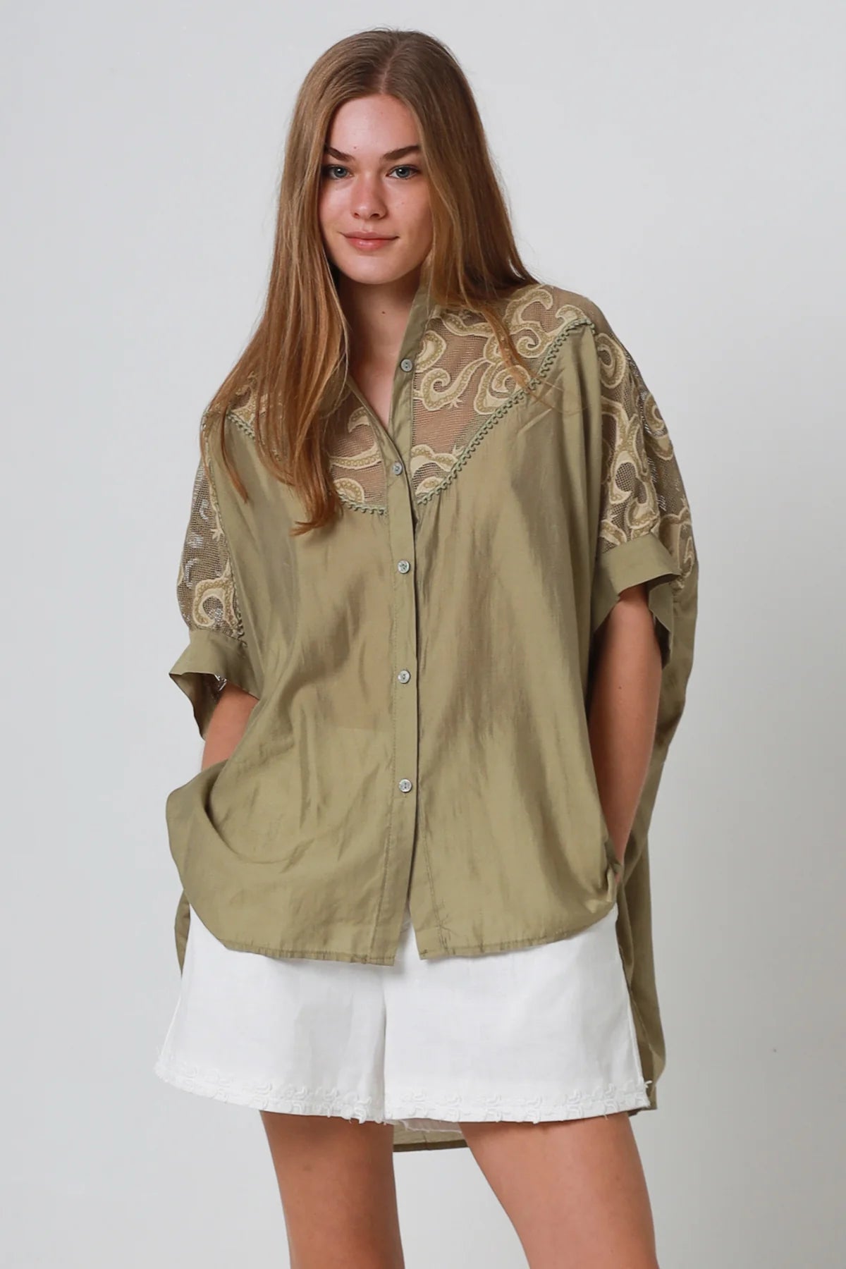 Mesh Short Sleeve Button Up Shirt