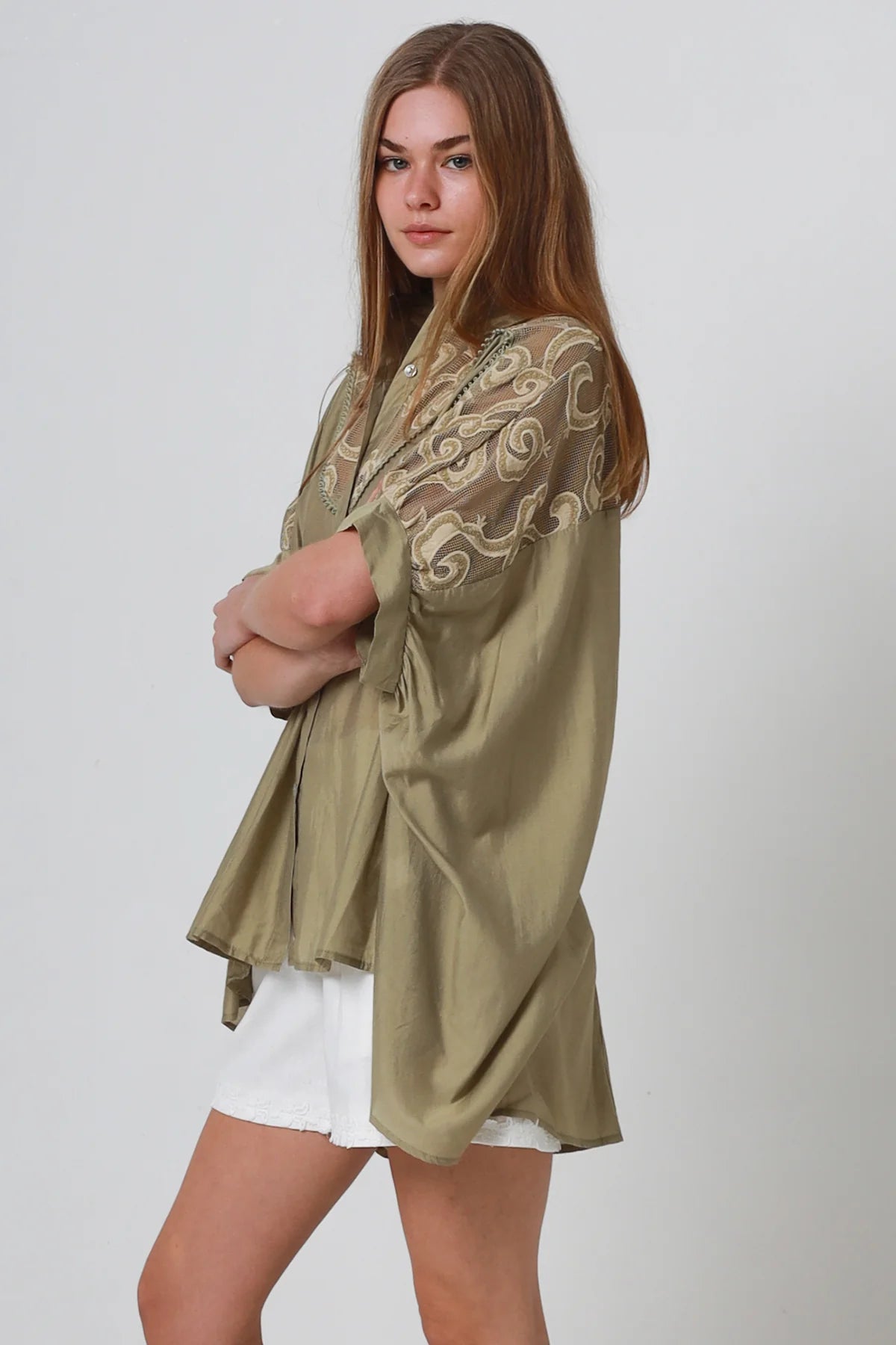 Mesh Short Sleeve Button Up Shirt