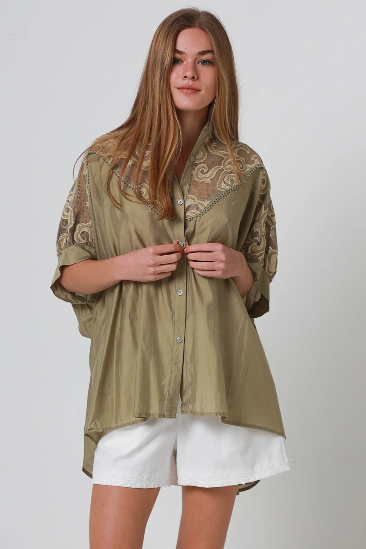 Mesh Short Sleeve Button Up Shirt