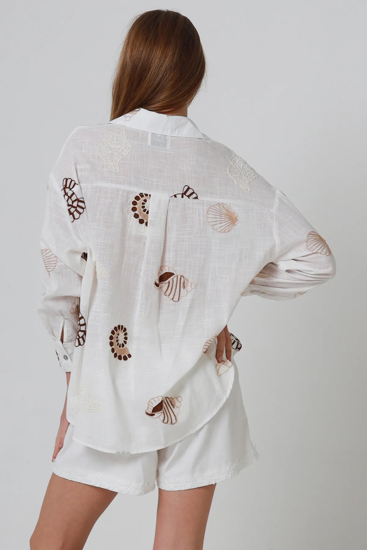 Seaside Embroidered Button Up Long Sleeve Shirt