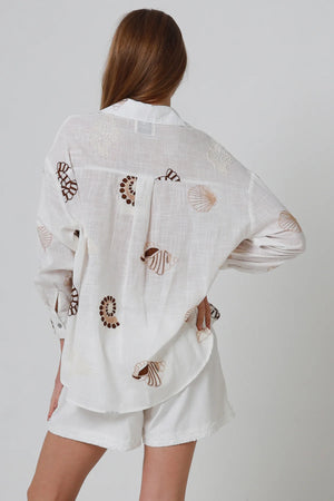 Seaside Embroidered Button Up Long Sleeve Shirt
