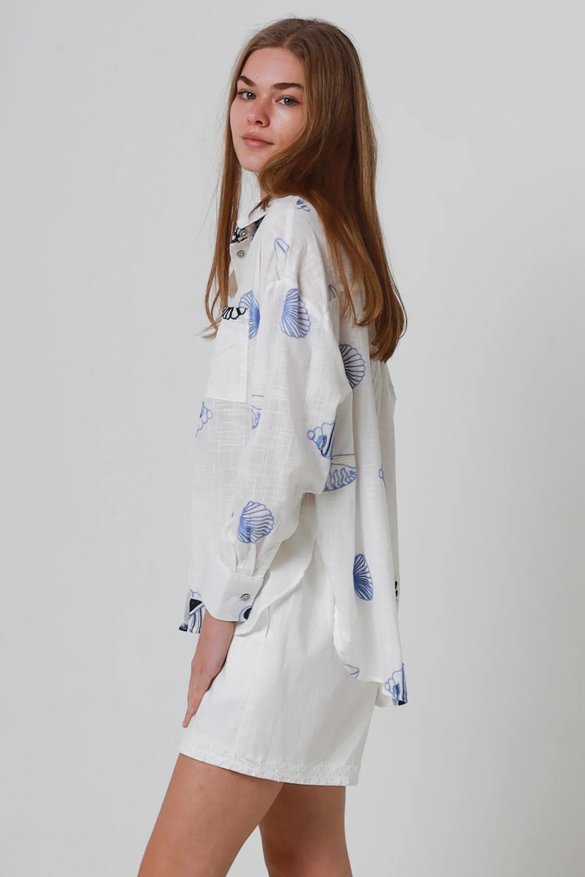 Seaside Embroidered Button Up Long Sleeve Shirt