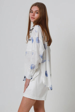 Seaside Embroidered Button Up Long Sleeve Shirt