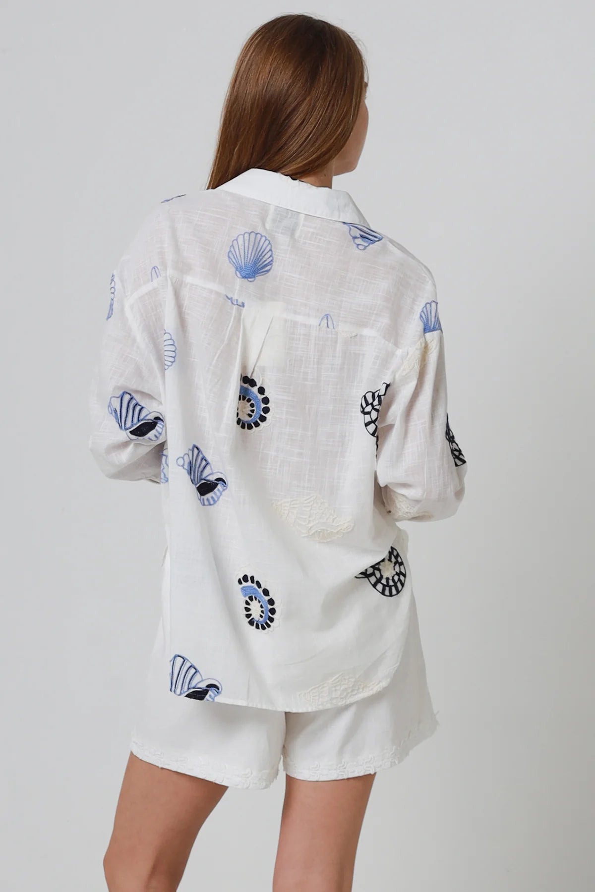 Seaside Embroidered Button Up Long Sleeve Shirt