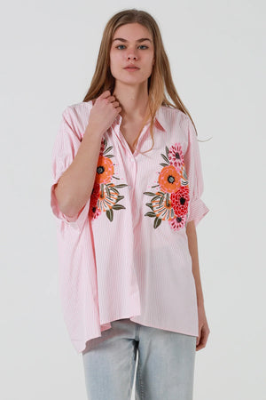 Floral Bouquet Button Up Batwing Shirt