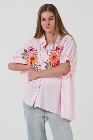 Floral Bouquet Button Up Batwing Shirt
