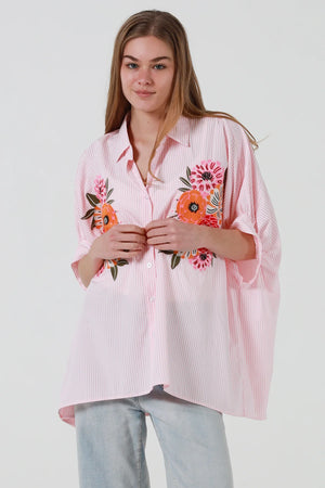 Floral Bouquet Button Up Batwing Shirt