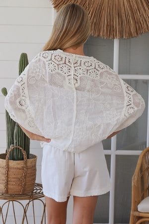 Celeste Button Up Crochet Batwing Top