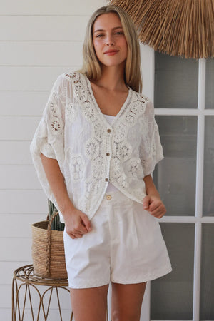 Celeste Button Up Crochet Batwing Top