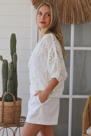 Celeste Button Up Crochet Batwing Top
