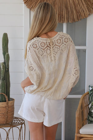 Celeste Button Up Crochet Batwing Top