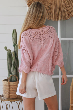 Celeste Button Up Crochet Batwing Top