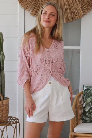 Celeste Button Up Crochet Batwing Top
