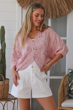 Celeste Button Up Crochet Batwing Top