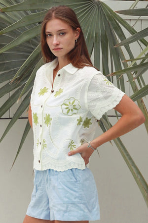 Kendall Daisy Embroidered Button Up Shirt