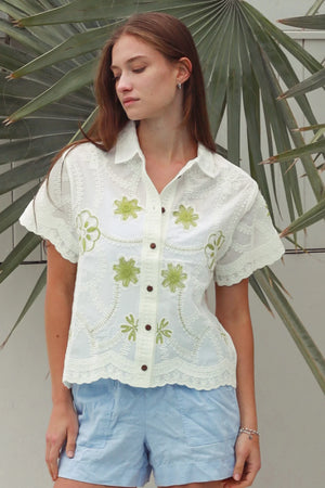 Kendall Daisy Embroidered Button Up Shirt