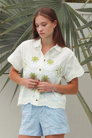 Kendall Daisy Embroidered Button Up Shirt