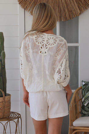 Cecila Button Up Crochet Batwing Top