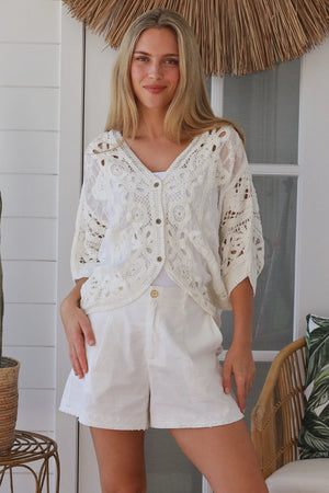 Cecila Button Up Crochet Batwing Top