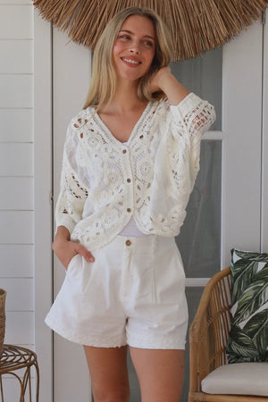 Cecila Button Up Crochet Batwing Top