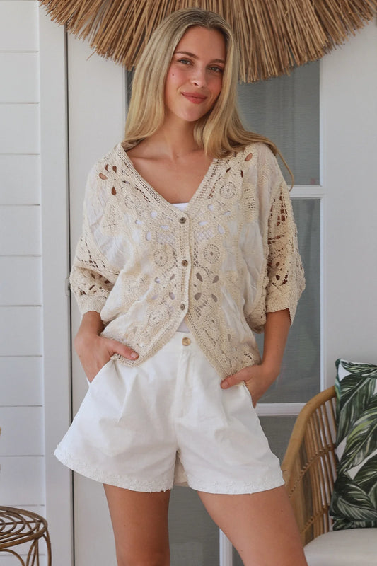 Cecila Button Up Crochet Batwing Top