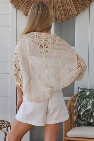 Cecila Button Up Crochet Batwing Top