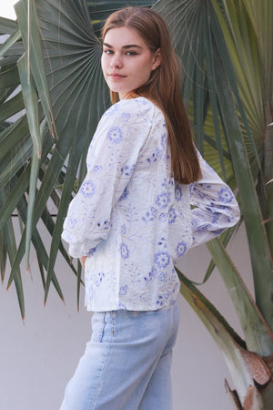 Willow Long Sleeve Embroidered Button Up Blouse