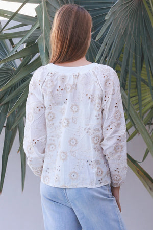 Willow Long Sleeve Embroidered Button Up Blouse