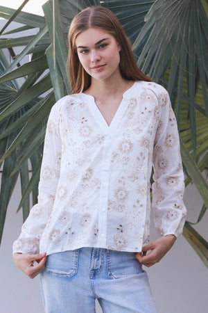 Willow Long Sleeve Embroidered Button Up Blouse